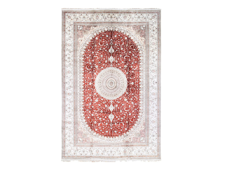 12'0" x 18'4" New Hand Knotted Red Silk & Cotton Blend Rectangle Oriental Rug - MOA10280231