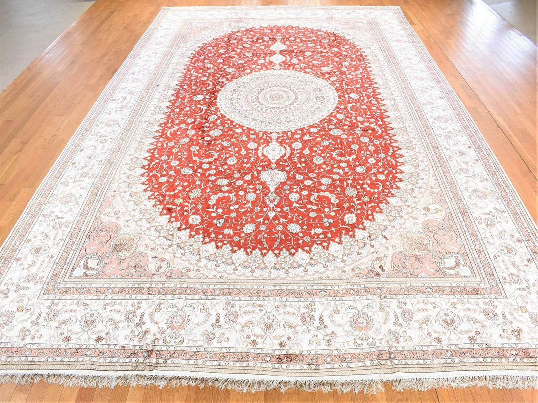 12'0" x 18'4" New Hand Knotted Red Silk & Cotton Blend Rectangle Oriental Rug - MOA10280231