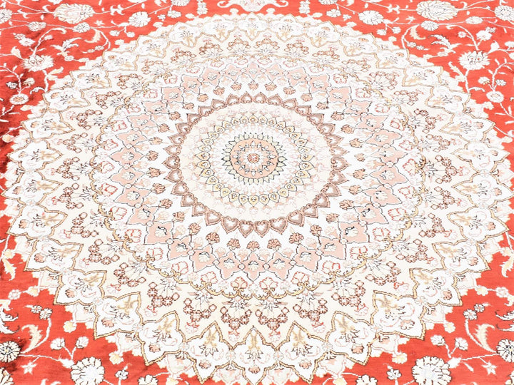 12'0" x 18'4" New Hand Knotted Red Silk & Cotton Blend Rectangle Oriental Rug - MOA10280231