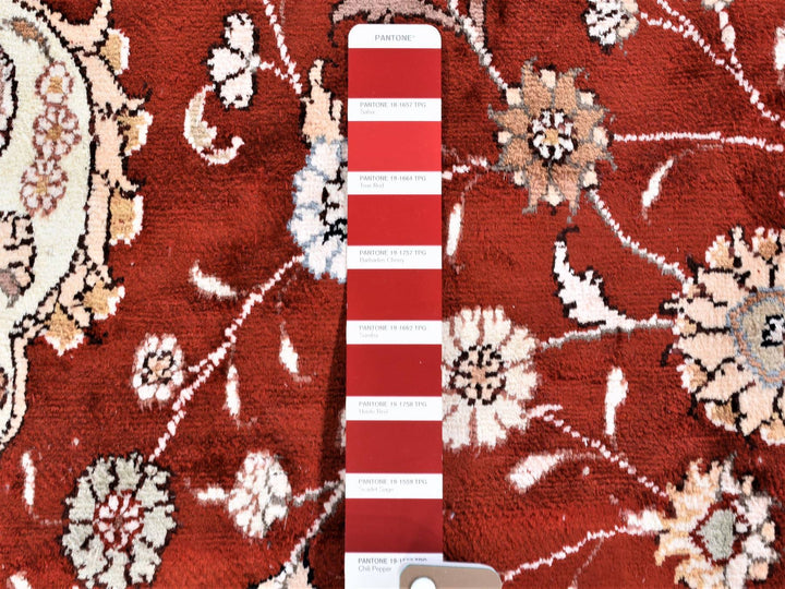 12'0" x 18'4" New Hand Knotted Red Silk & Cotton Blend Rectangle Oriental Rug - MOA10280231