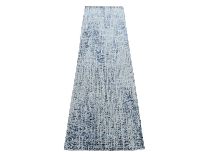 2'6" x 9'8" New Hand Loomed Blue Wool & Art Silk Runner Oriental Rug - MOA10280274