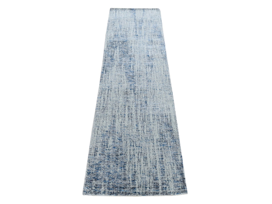 2'6" x 9'8" New Hand Loomed Blue Wool & Art Silk Runner Oriental Rug - MOA10280274