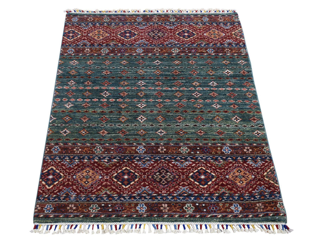 3'6" x 5'3" New Hand Knotted Green Wool Rectangle Oriental Rug - MOA10280275