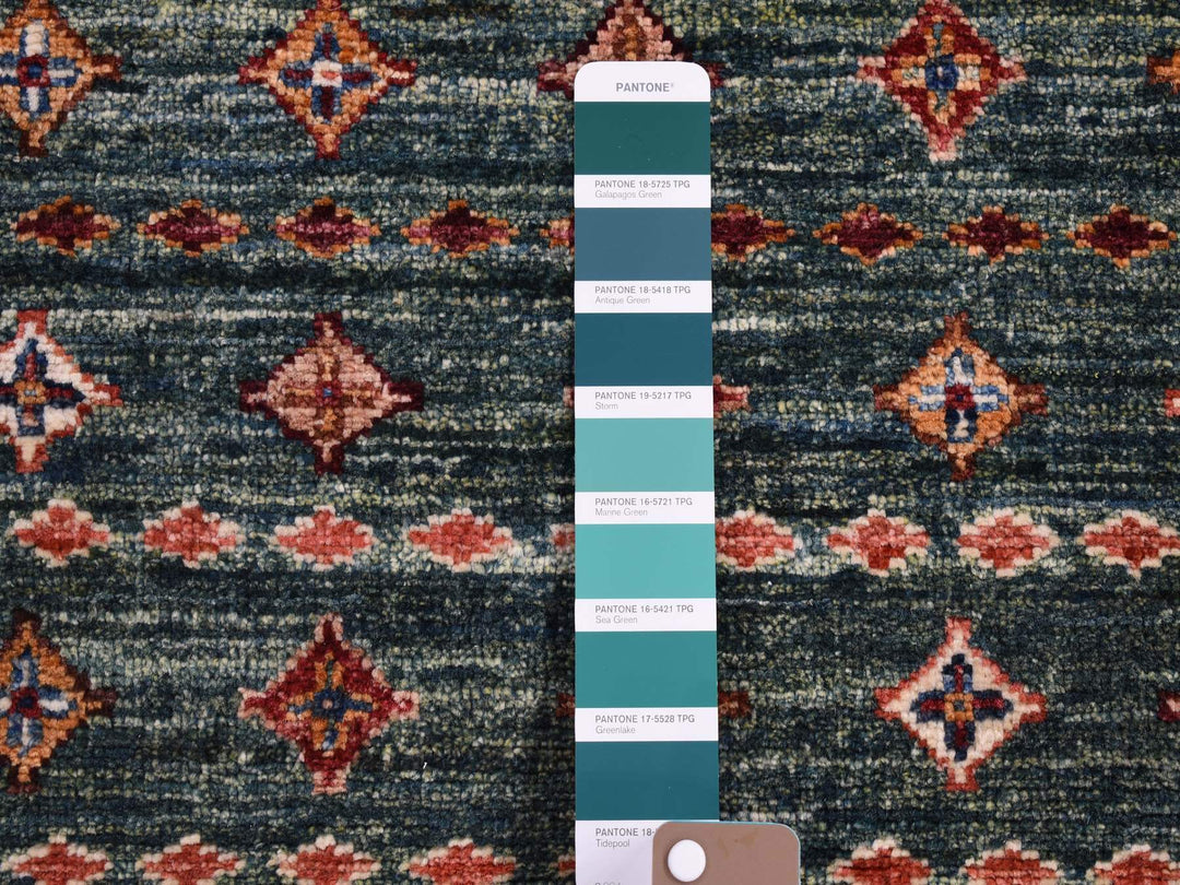 3'6" x 5'3" New Hand Knotted Green Wool Rectangle Oriental Rug - MOA10280275