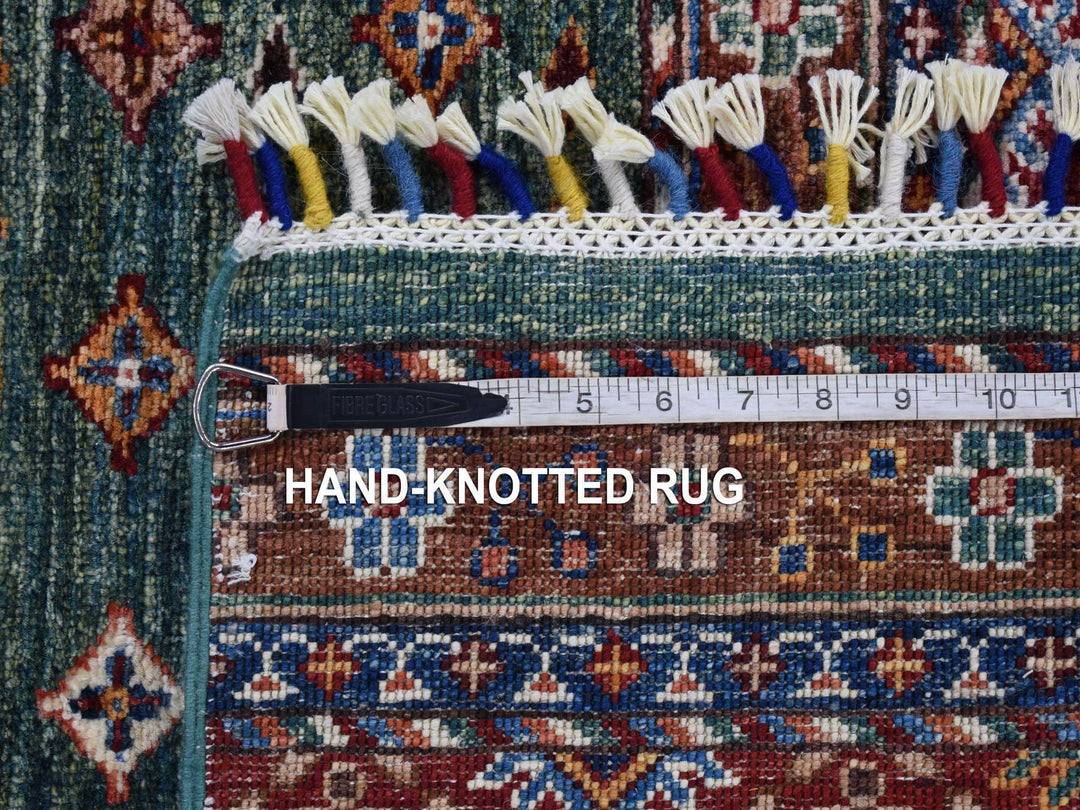 3'6" x 5'3" New Hand Knotted Green Wool Rectangle Oriental Rug - MOA10280275