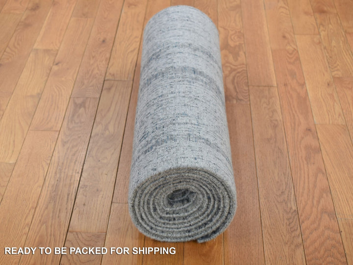 2'5" x 10'8" New Hand Loomed Blue Wool & Art Silk Runner Oriental Rug - MOA10280277