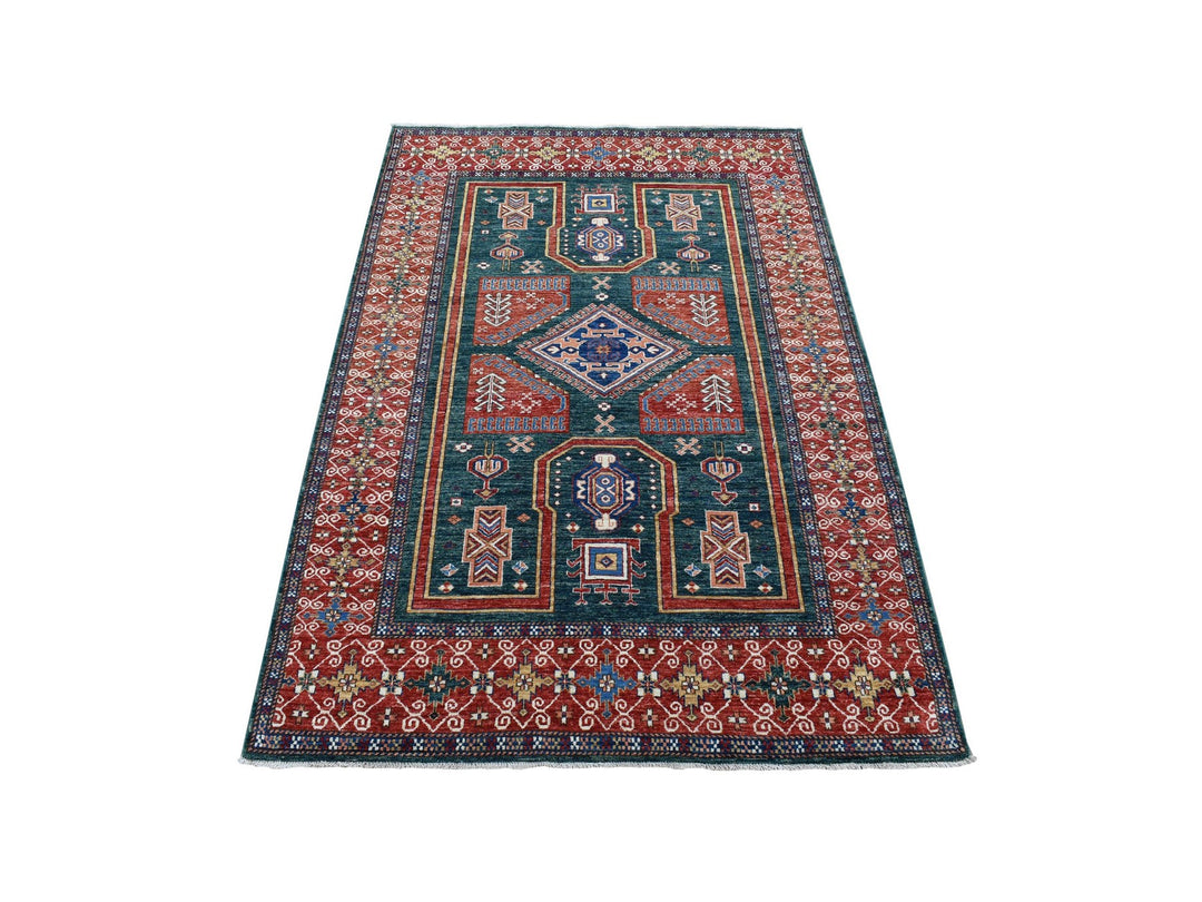 5'4" x 7'9" New Hand Knotted Green Wool Rectangle Oriental Rug - MOA10280319