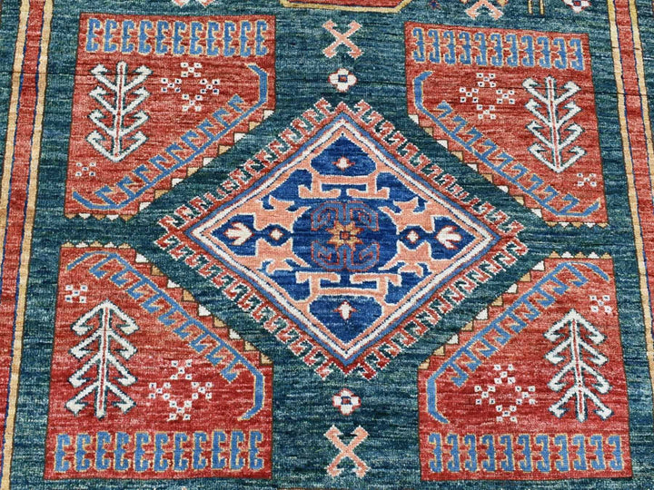 5'4" x 7'9" New Hand Knotted Green Wool Rectangle Oriental Rug - MOA10280319