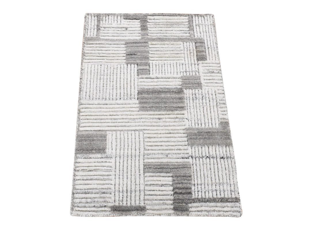 2'0" x 3'0" New Hand Loomed Grey Wool Rectangle Oriental Rug - MOA10280333