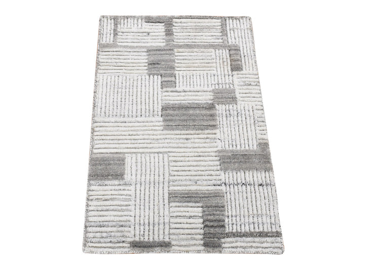 2'0" x 3'0" New Hand Loomed Grey Wool Rectangle Oriental Rug - MOA10280333