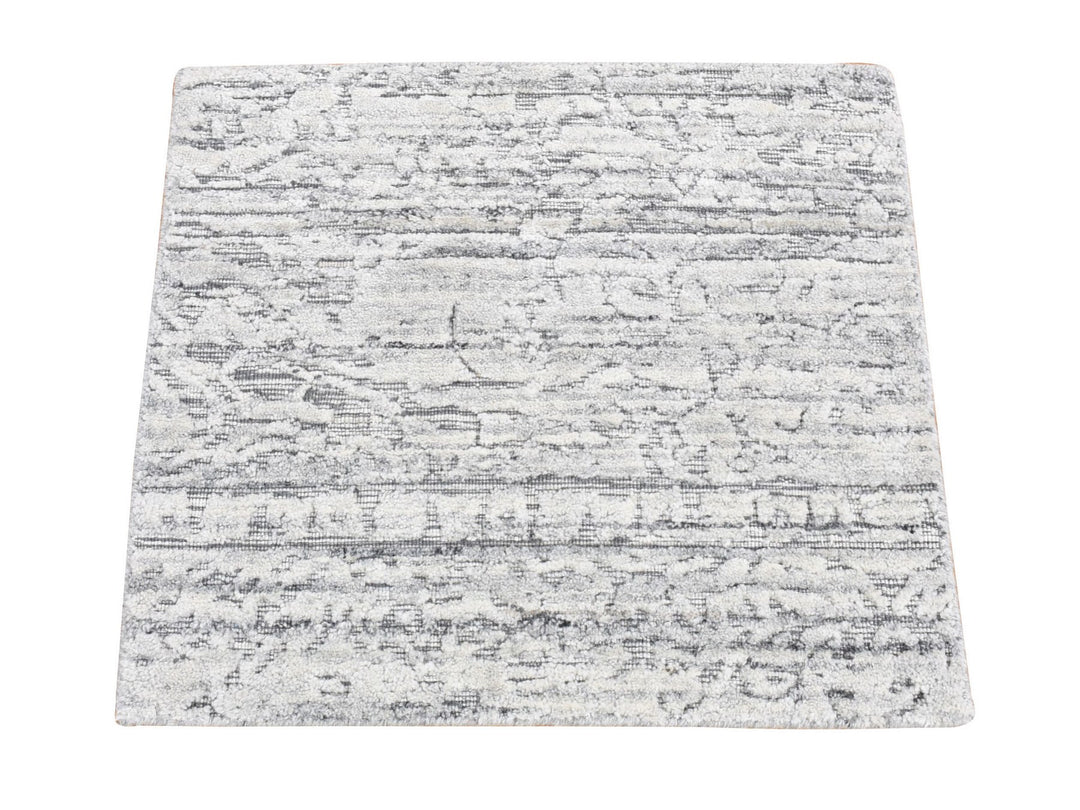 1'10" x 2'0" New Hand Loomed Grey Wool Square Oriental Rug - MOA10280409
