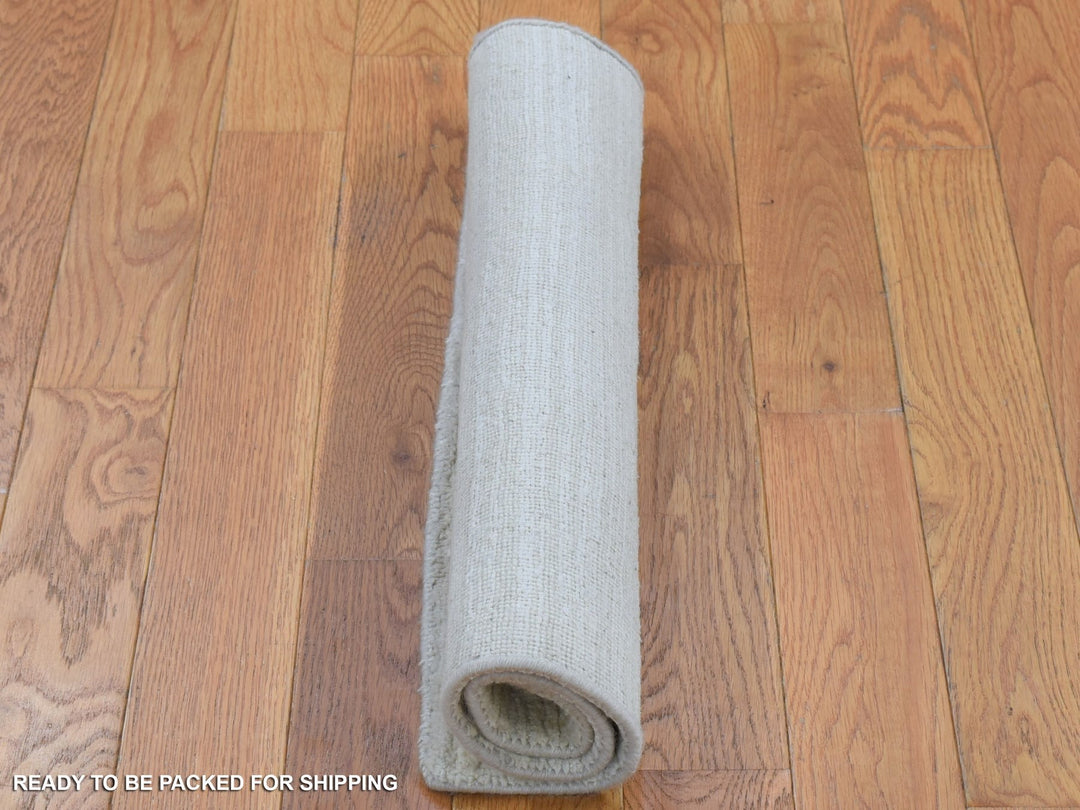 2'1" x 2'1" New Hand Loomed Ivory Wool & Silk Square Oriental Rug - MOA10280418