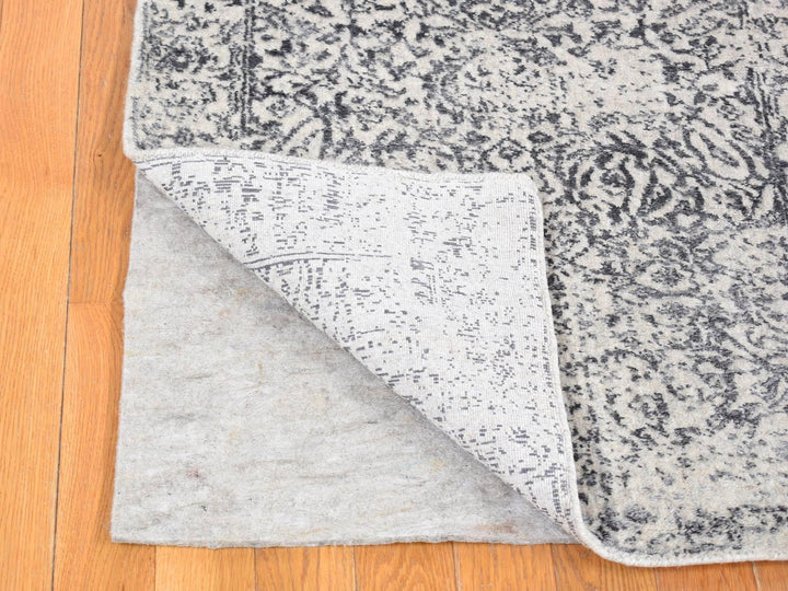 2'5" x 12'0" New Hand Loomed Grey Wool & Silk Runner Oriental Rug - MOA10280458