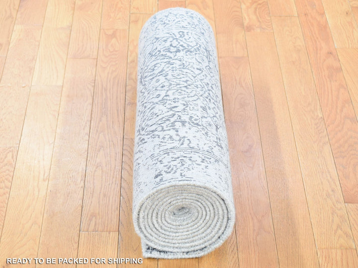 2'5" x 12'0" New Hand Loomed Grey Wool & Silk Runner Oriental Rug - MOA10280458