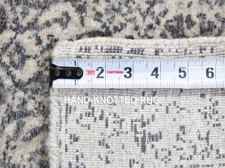 2'5" x 12'0" New Hand Loomed Grey Wool & Silk Runner Oriental Rug - MOA10280458