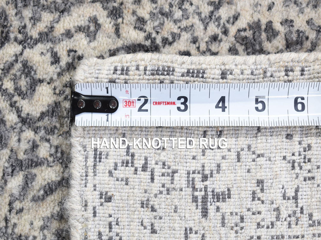 2'5" x 12'0" New Hand Loomed Grey Wool & Silk Runner Oriental Rug - MOA10280458