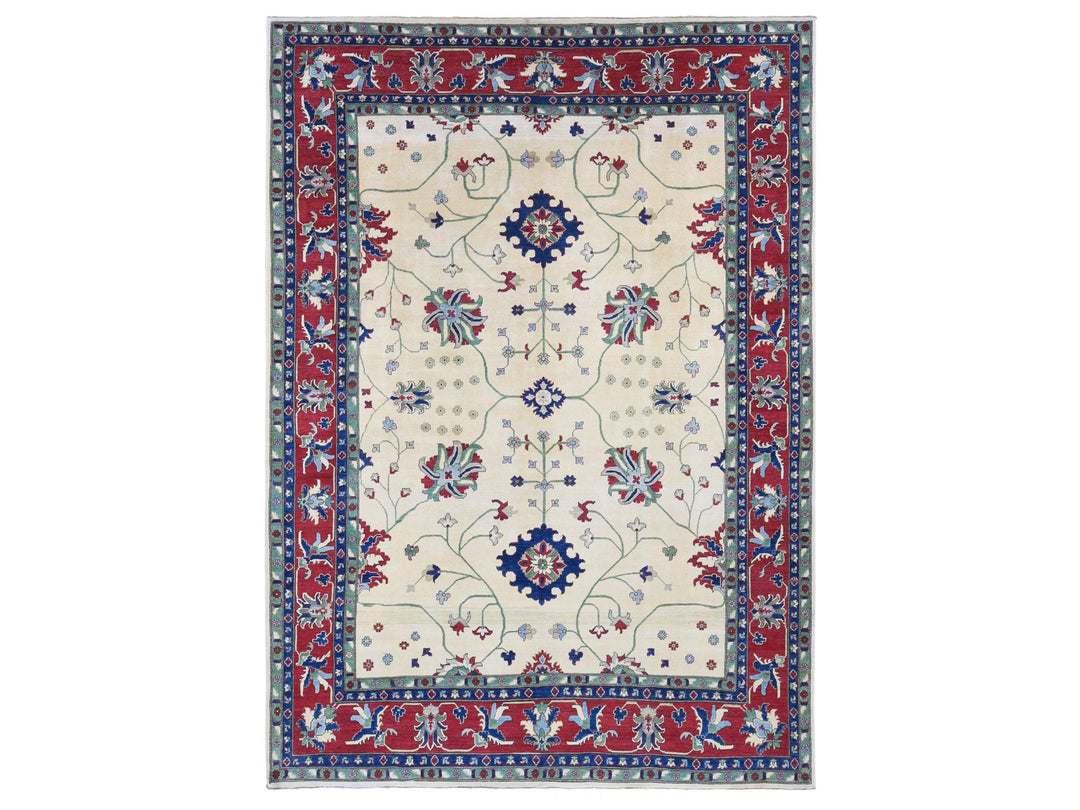 9'10" x 14'0" New Hand Knotted Ivory Wool Rectangle Oriental Rug - MOA10280636