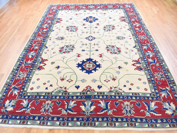 9'10" x 14'0" New Hand Knotted Ivory Wool Rectangle Oriental Rug - MOA10280636