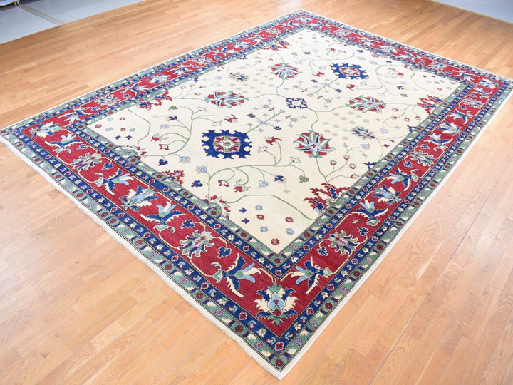 9'10" x 14'0" New Hand Knotted Ivory Wool Rectangle Oriental Rug - MOA10280636