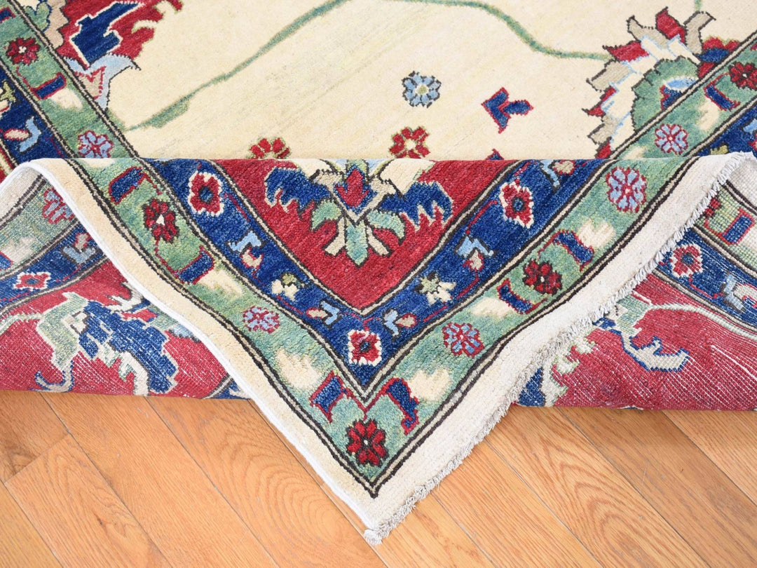 9'10" x 14'0" New Hand Knotted Ivory Wool Rectangle Oriental Rug - MOA10280636