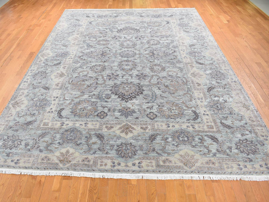 10'0" x 14'0" New Hand Knotted Green Wool & Pure Silk Rectangle Oriental Rug - MOA10280640
