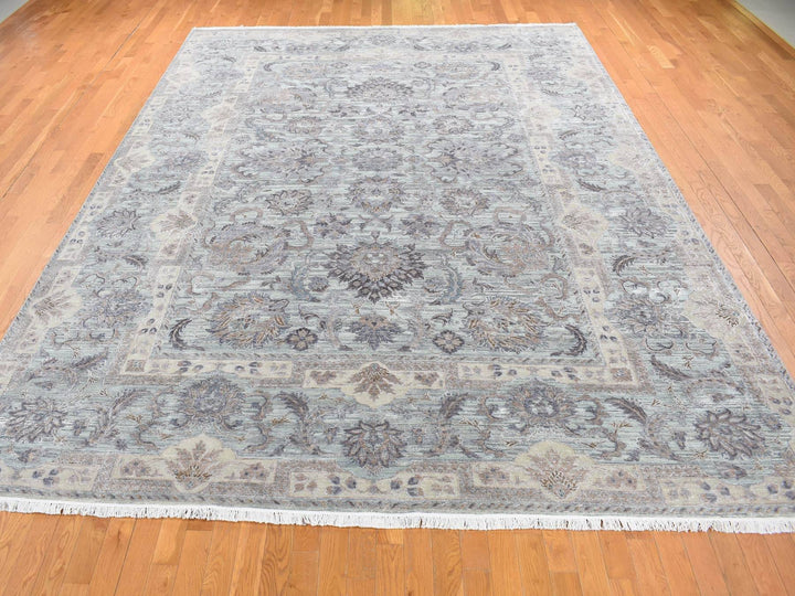 10'0" x 14'0" New Hand Knotted Green Wool & Pure Silk Rectangle Oriental Rug - MOA10280640