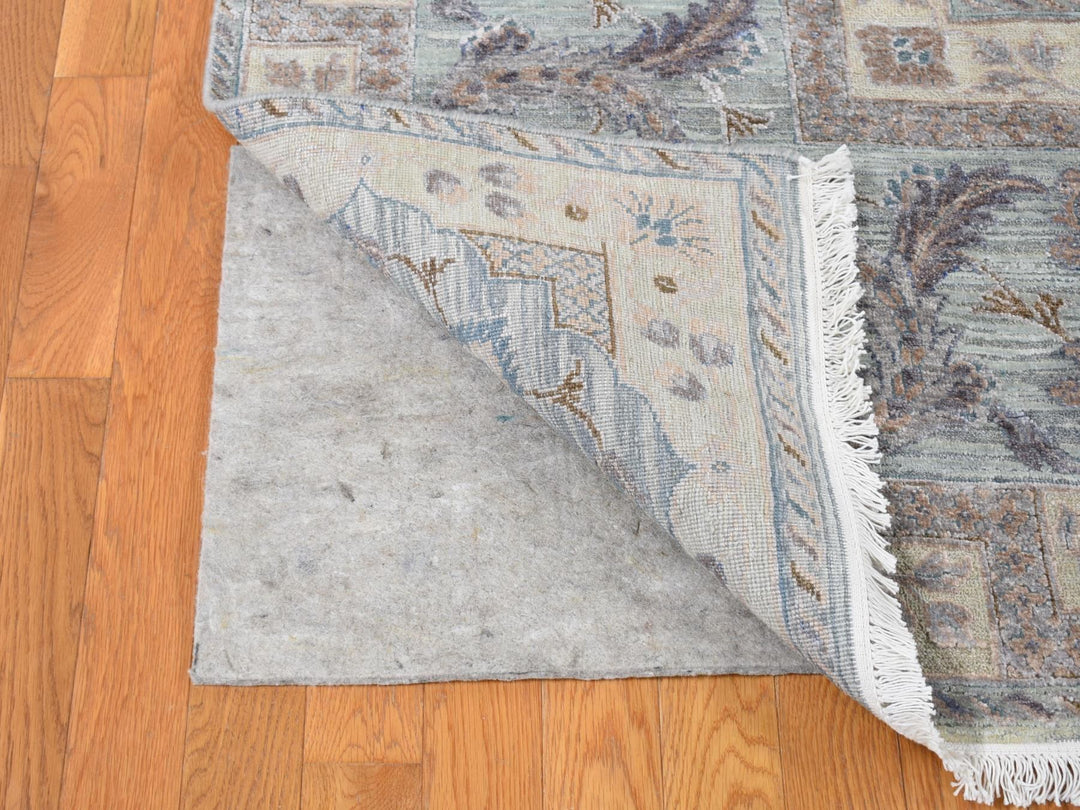 10'0" x 14'0" New Hand Knotted Green Wool & Pure Silk Rectangle Oriental Rug - MOA10280640