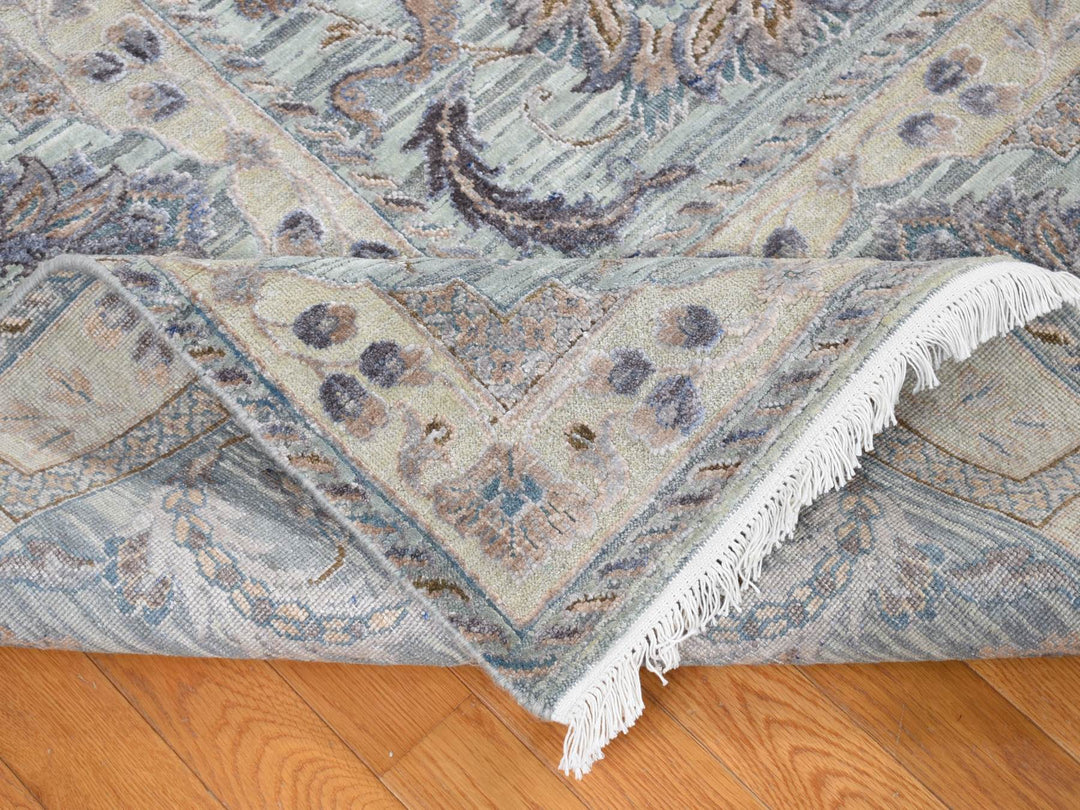 10'0" x 14'0" New Hand Knotted Green Wool & Pure Silk Rectangle Oriental Rug - MOA10280640