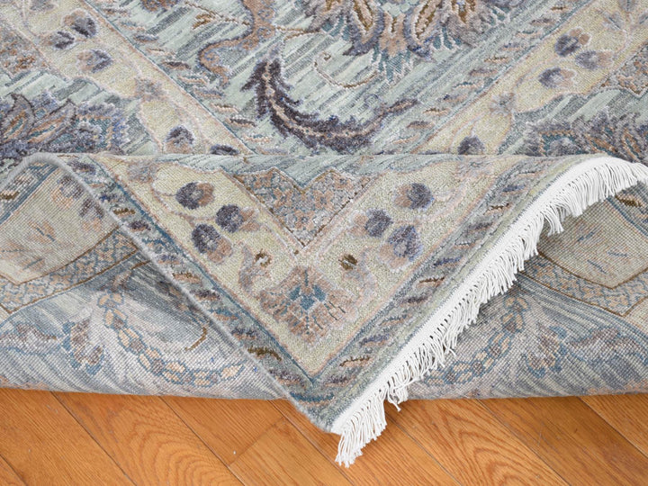 10'0" x 14'0" New Hand Knotted Green Wool & Pure Silk Rectangle Oriental Rug - MOA10280640