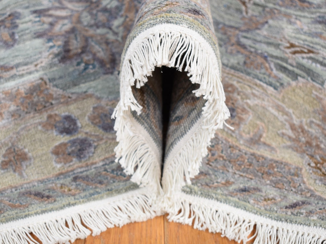 10'0" x 14'0" New Hand Knotted Green Wool & Pure Silk Rectangle Oriental Rug - MOA10280640