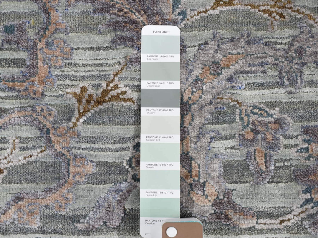 10'0" x 14'0" New Hand Knotted Green Wool & Pure Silk Rectangle Oriental Rug - MOA10280640