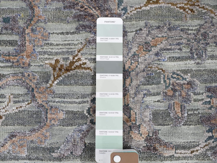 10'0" x 14'0" New Hand Knotted Green Wool & Pure Silk Rectangle Oriental Rug - MOA10280640