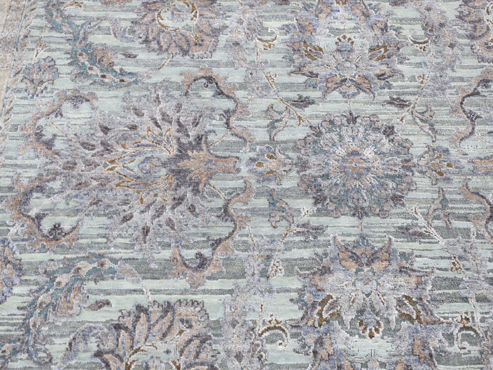 10'0" x 14'0" New Hand Knotted Green Wool & Pure Silk Rectangle Oriental Rug - MOA10280640