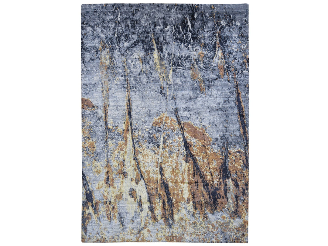 10'0" x 14'0" New Hand Knotted Grey Wool & Silk Rectangle Oriental Rug - MOA10280737