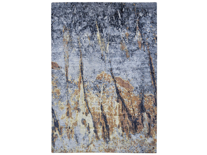 10'0" x 14'0" New Hand Knotted Grey Wool & Silk Rectangle Oriental Rug - MOA10280737