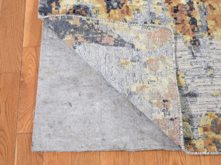 10'0" x 14'0" New Hand Knotted Grey Wool & Silk Rectangle Oriental Rug - MOA10280737