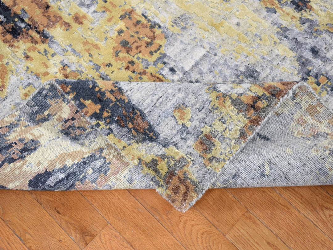 10'0" x 14'0" New Hand Knotted Grey Wool & Silk Rectangle Oriental Rug - MOA10280737