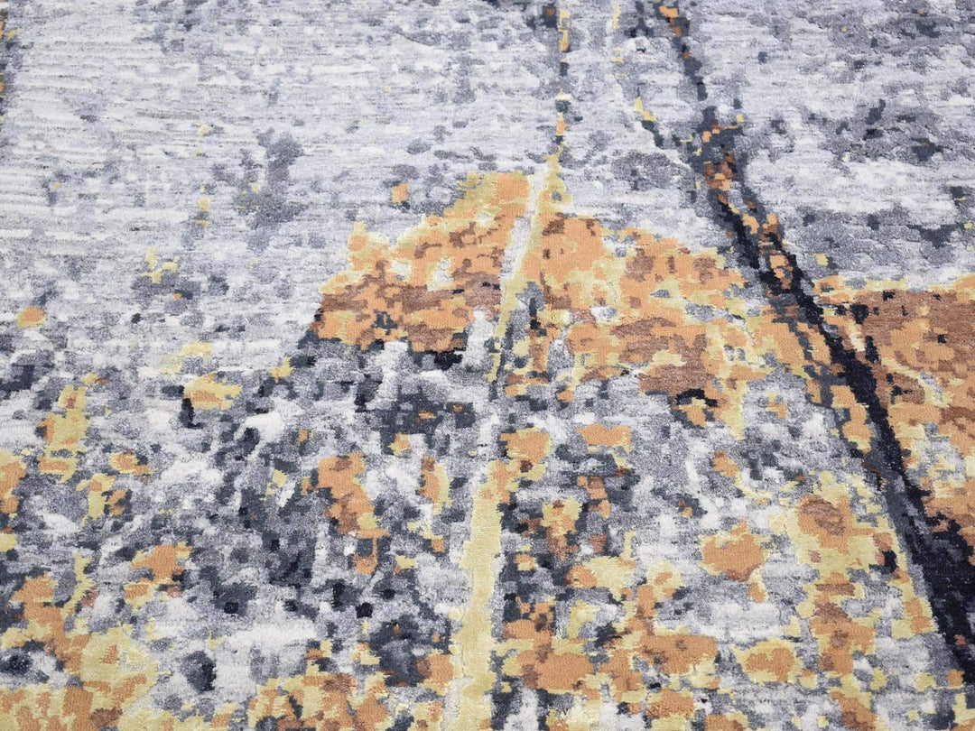 10'0" x 14'0" New Hand Knotted Grey Wool & Silk Rectangle Oriental Rug - MOA10280737