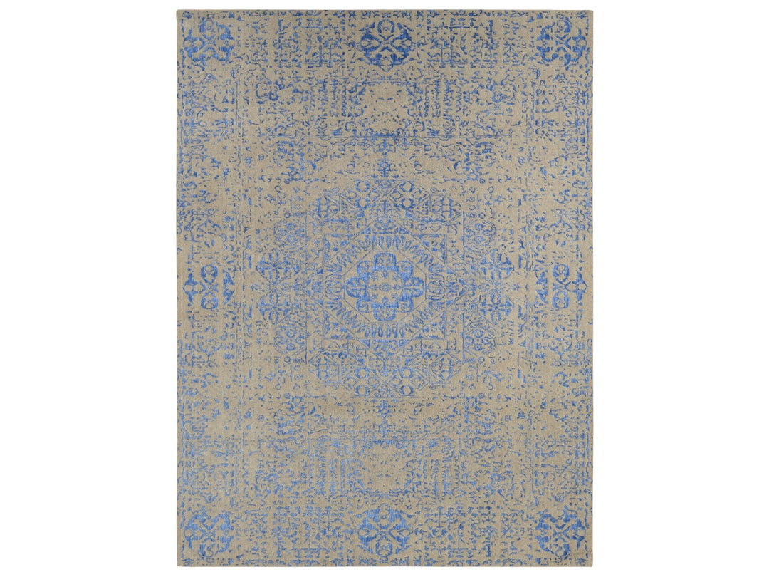 8'9" x 12'0" New Hand Loomed Blue Wool & Art Silk Rectangle Oriental Rug - MOA10280800