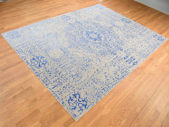 8'9" x 12'0" New Hand Loomed Blue Wool & Art Silk Rectangle Oriental Rug - MOA10280800