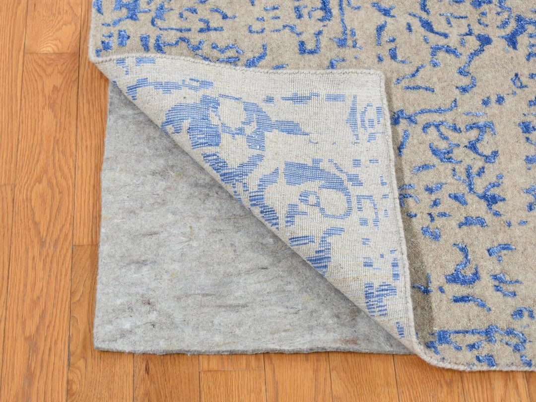 8'9" x 12'0" New Hand Loomed Blue Wool & Art Silk Rectangle Oriental Rug - MOA10280800
