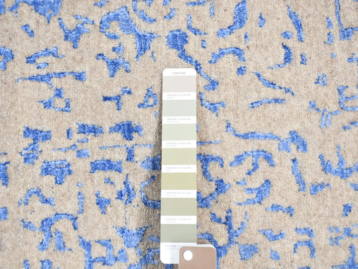 8'9" x 12'0" New Hand Loomed Blue Wool & Art Silk Rectangle Oriental Rug - MOA10280800