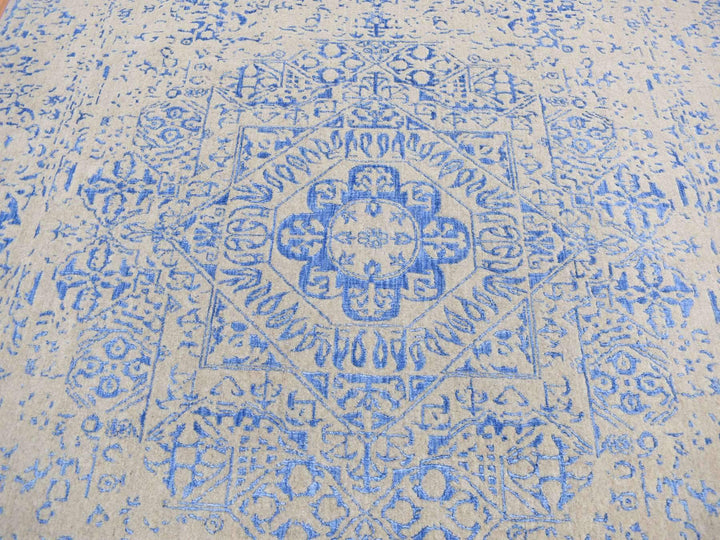 8'9" x 12'0" New Hand Loomed Blue Wool & Art Silk Rectangle Oriental Rug - MOA10280800