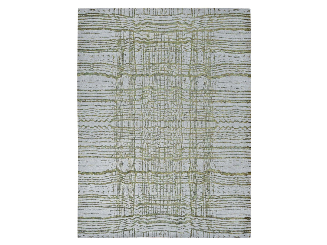 9'2" x 11'8" New Hand Loomed Grey Wool & Silk Rectangle Oriental Rug - MOA10280818