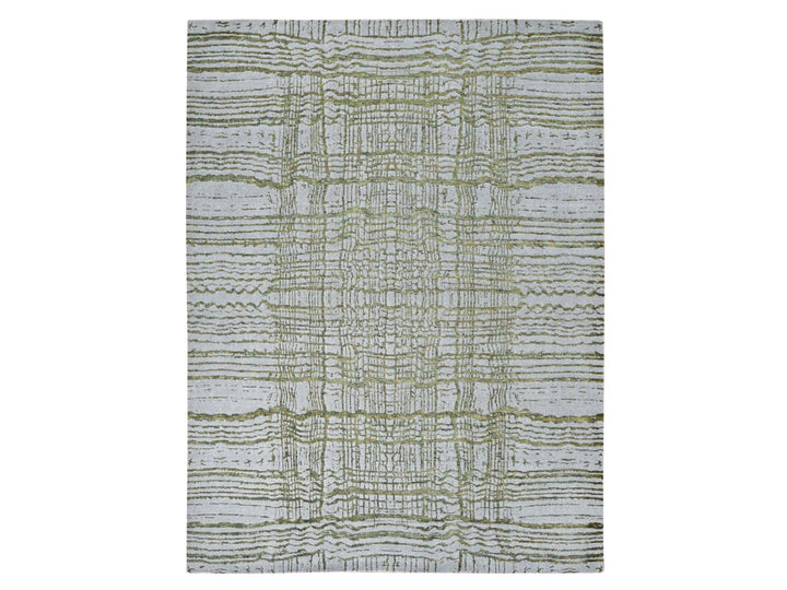 9'2" x 11'8" New Hand Loomed Grey Wool & Silk Rectangle Oriental Rug - MOA10280818