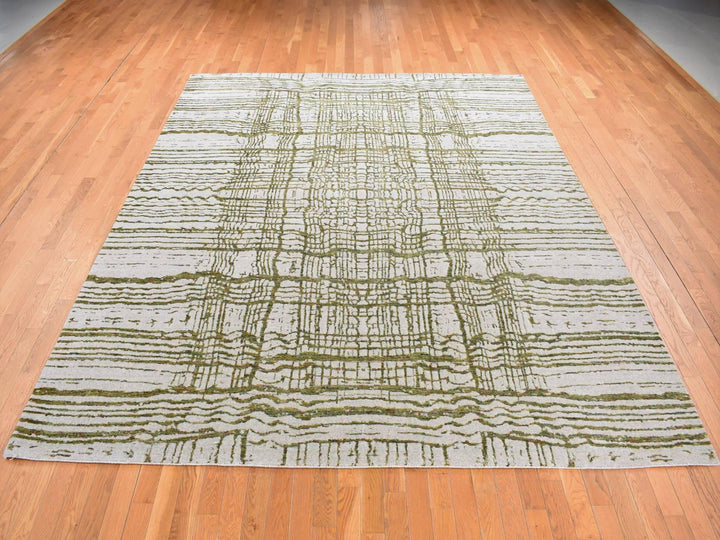 9'2" x 11'8" New Hand Loomed Grey Wool & Silk Rectangle Oriental Rug - MOA10280818