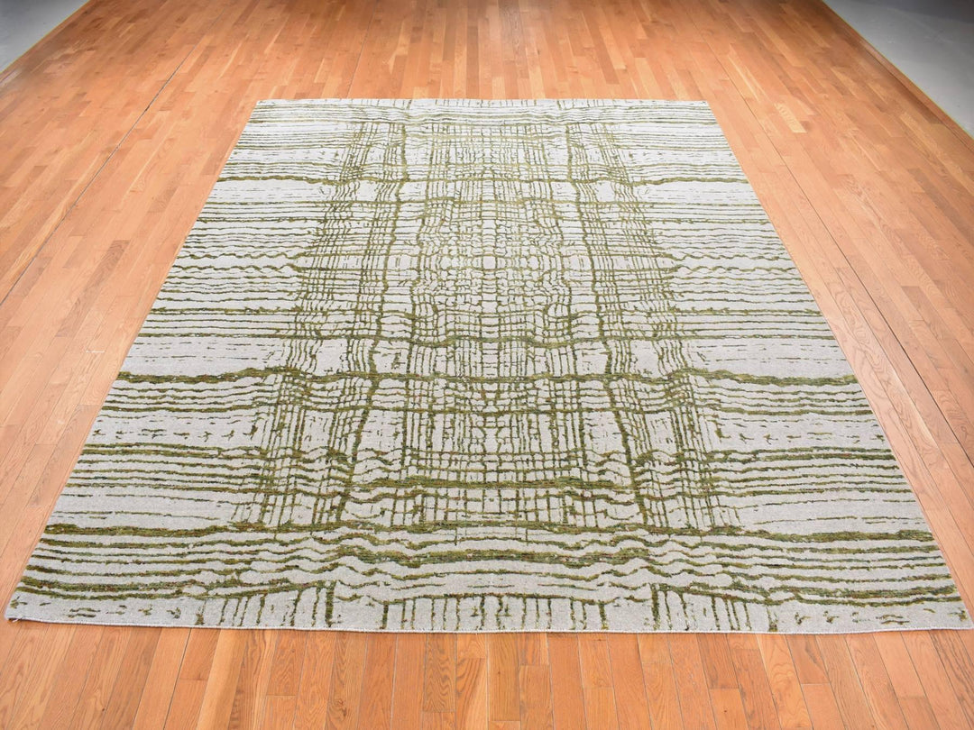 9'2" x 11'8" New Hand Loomed Grey Wool & Silk Rectangle Oriental Rug - MOA10280818