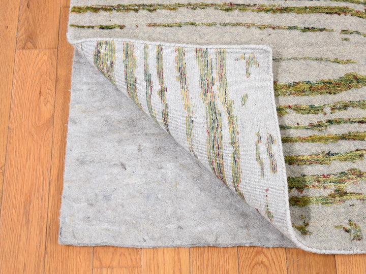 9'2" x 11'8" New Hand Loomed Grey Wool & Silk Rectangle Oriental Rug - MOA10280818