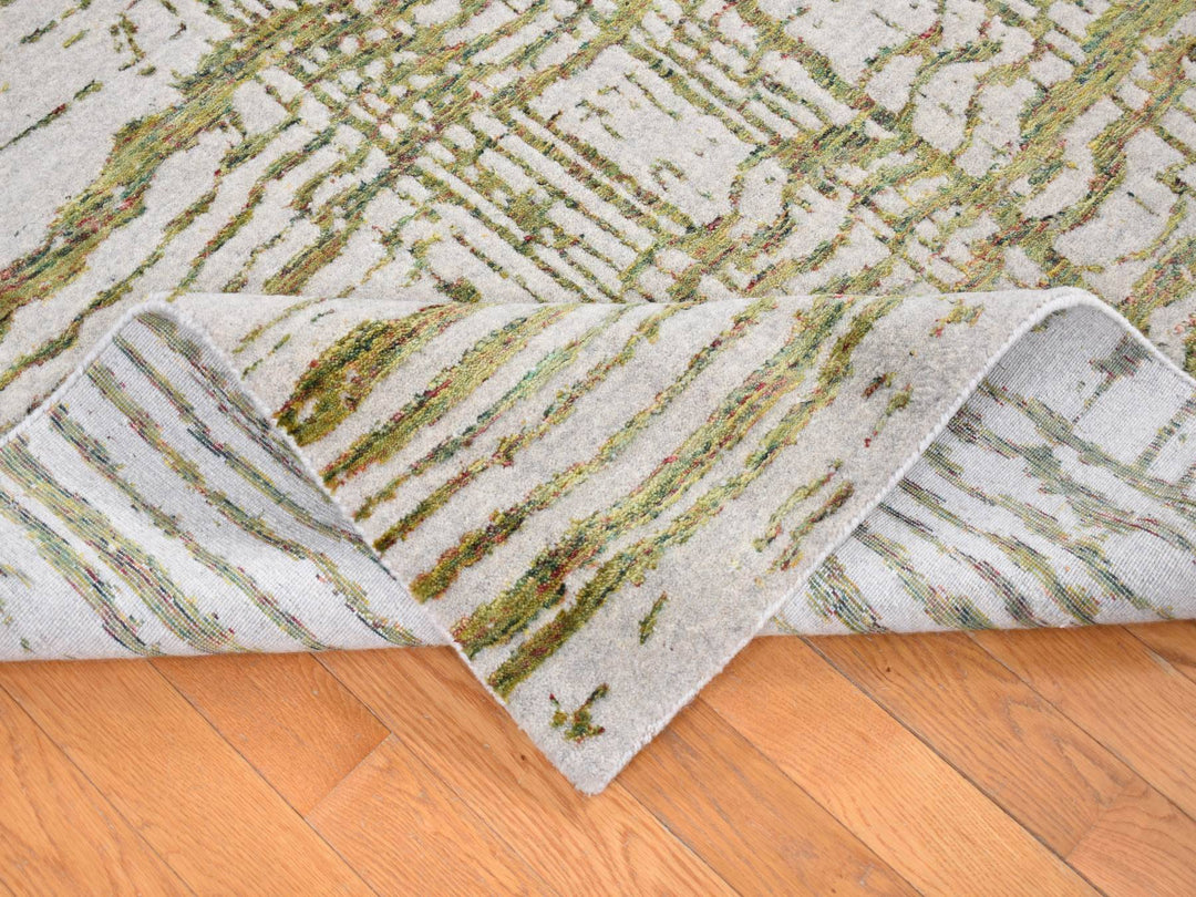 9'2" x 11'8" New Hand Loomed Grey Wool & Silk Rectangle Oriental Rug - MOA10280818