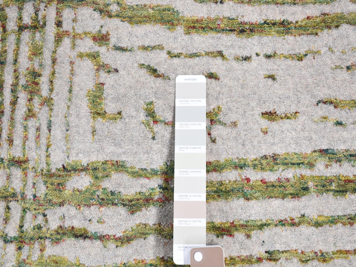 9'2" x 11'8" New Hand Loomed Grey Wool & Silk Rectangle Oriental Rug - MOA10280818